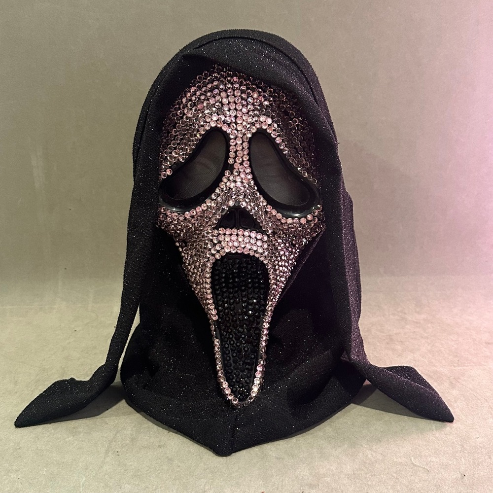 Ghost Face Pink Rhinestone Bedazzled‎ Mask Scream Horror Glitter Hood Costume
